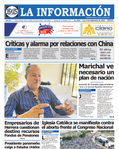 Portada Periódico La Información, Lunes 10 de Septiembre 2018
