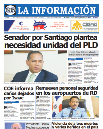 Portada Periódico La Información, Lunes 17 de Septiembre 2018