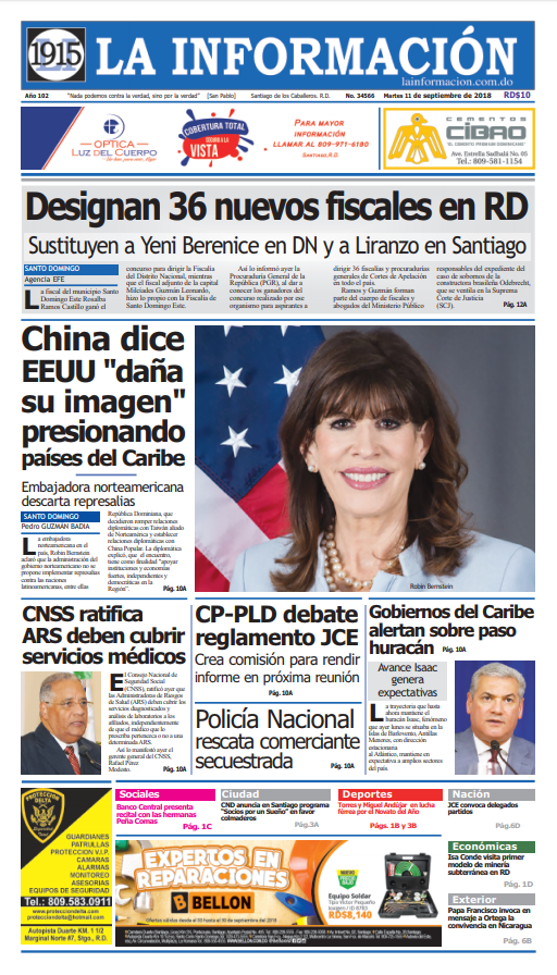 Portada Periódico La Información, Martes 11 de Septiembre 2018
