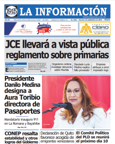 Portada Periódico La Información, Miércoles 05 de Septiembre 2018