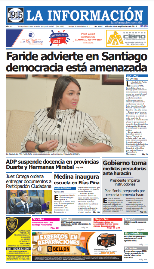 Portada Periódico La Información, Miércoles 12 de Septiembre 2018