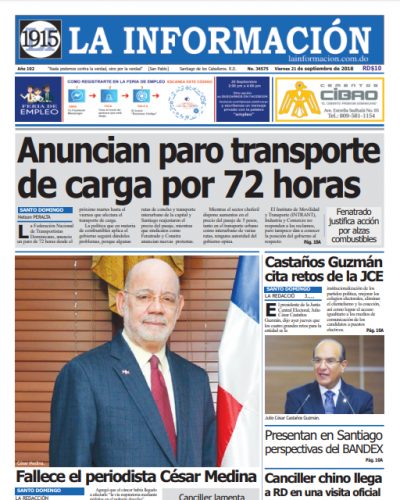 Portada Periódico La Información, Viernes 21 de Septiembre 2018