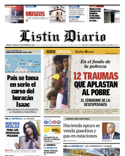 Portada Periódico Listín Diario, Martes 11 de Septiembre 2018