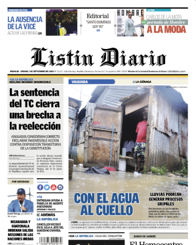 Portada Periódico Listín Diario, Sábado 01 de Septiembre 2018