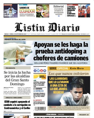 Portada Periódico Listín Diario, Viernes 21 de Septiembre 2018