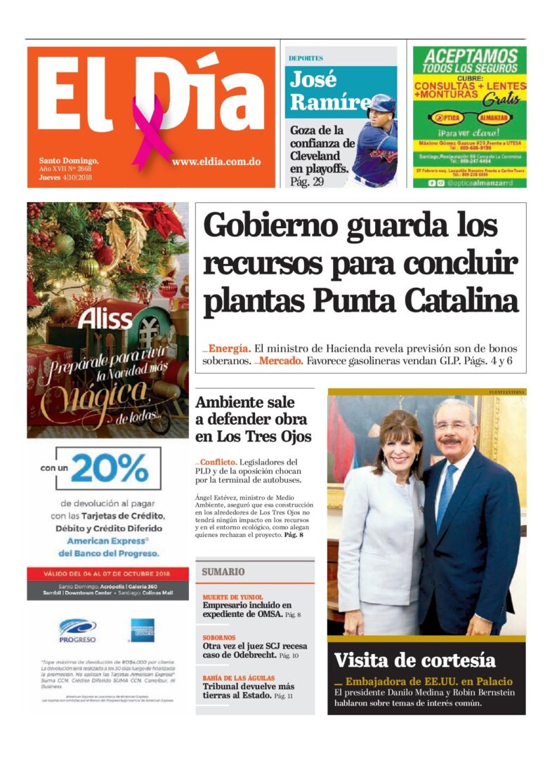 Portada Periódico El Día, Jueves 04 de Octubre 2018