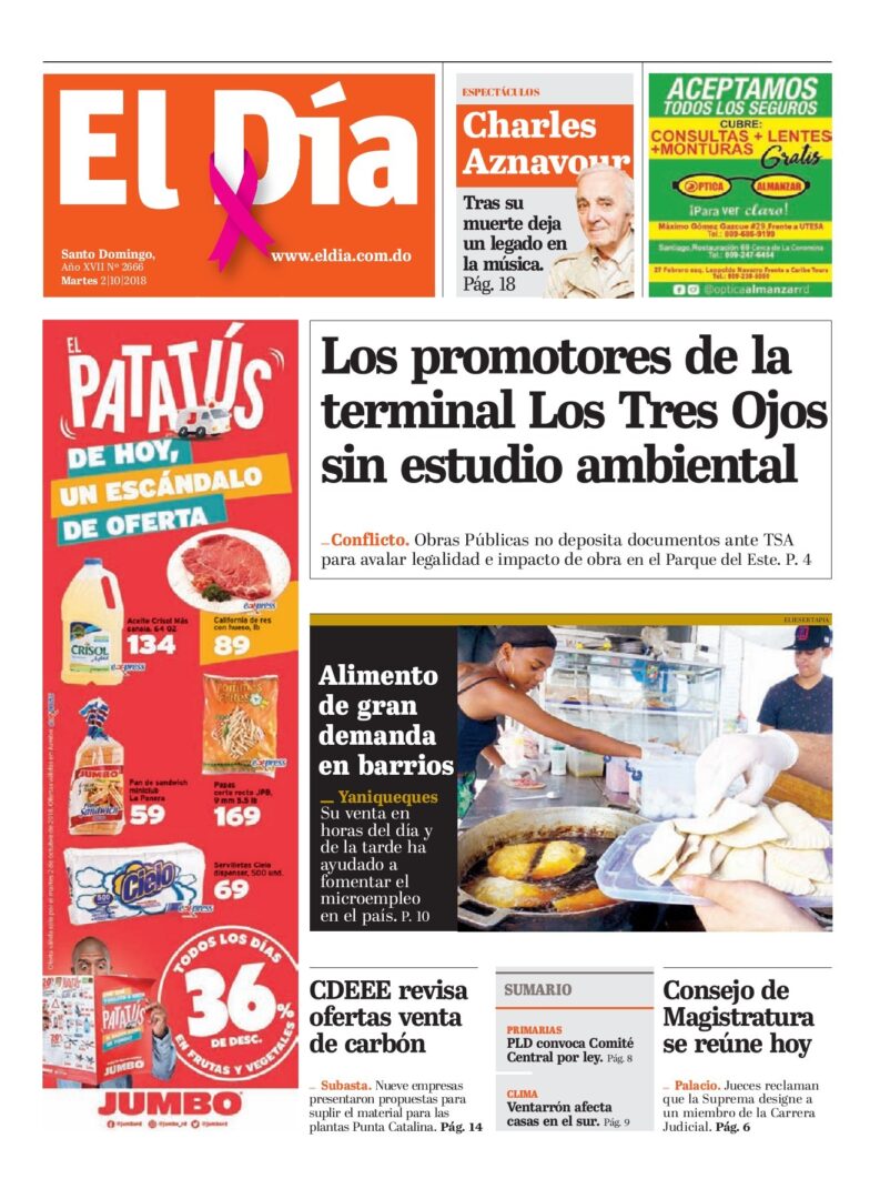 Portada Periódico El Día, Martes 02 de Octubre 2018