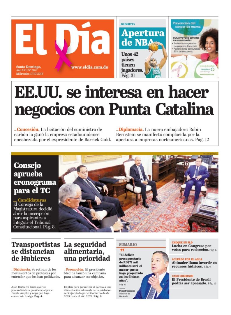 Portada Periódico El Día, Miércoles 17 de Octubre 2018