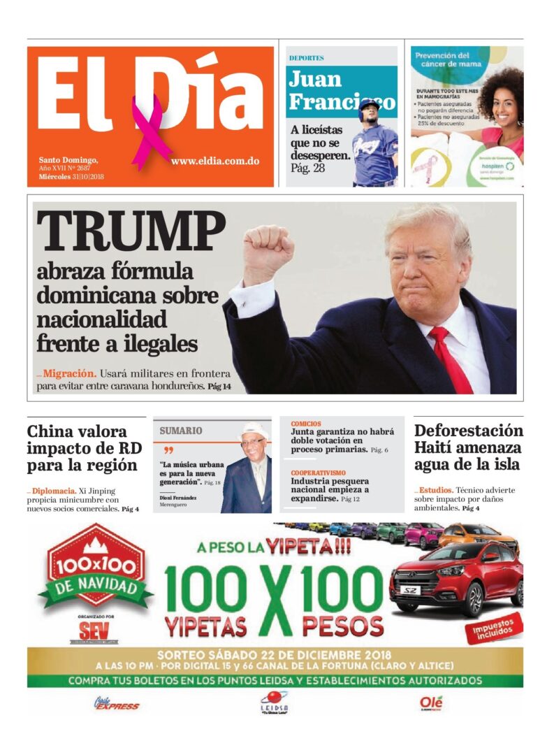Portada Periódico El Día, Miércoles 31 de Octubre 2018
