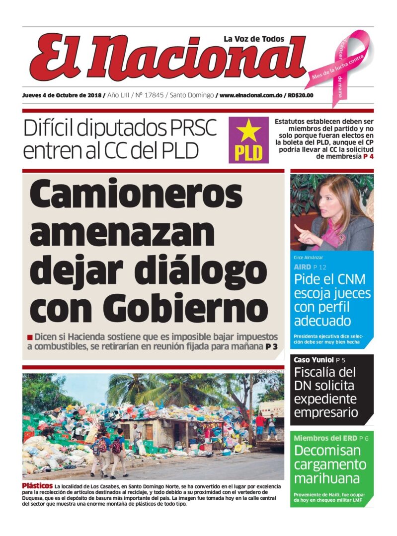 Portada Periódico El Nacional, Jueves 04 de Octubre 2018