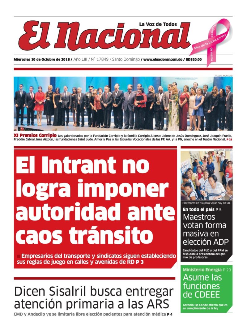 Portada Periódico El Nacional, Miércoles 10 de Octubre 2018