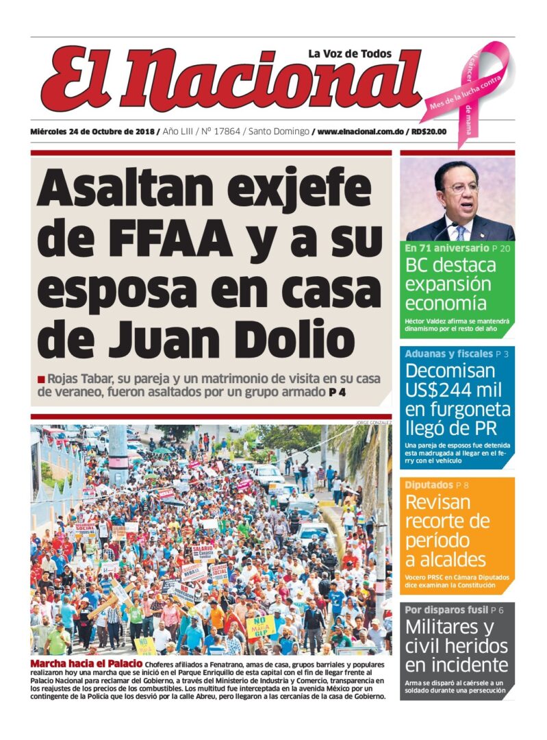 Portada Periódico El Nacional, Miércoles 24 de Octubre 2018