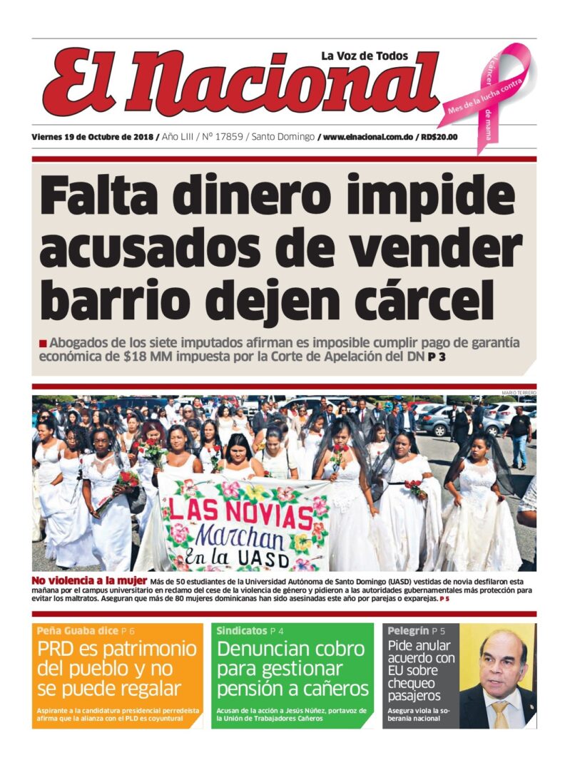 Portada Periódico El Nacional, Viernes 19 de Octubre 2018