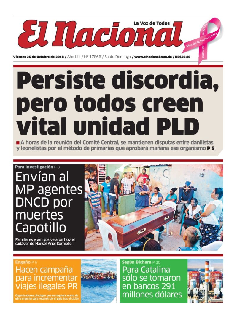 Portada Periódico El Nacional, Viernes 26 de Octubre 2018