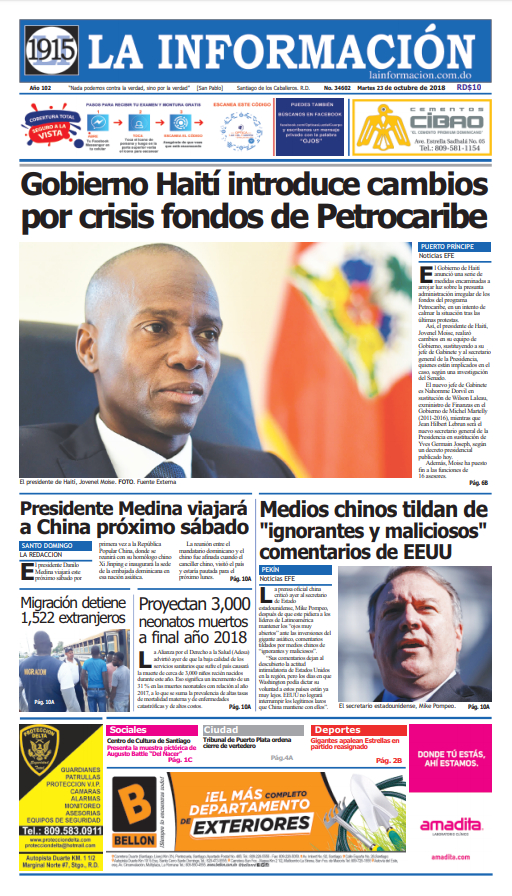 Portada Periódico La Información, Martes 23 de Octubre 2018