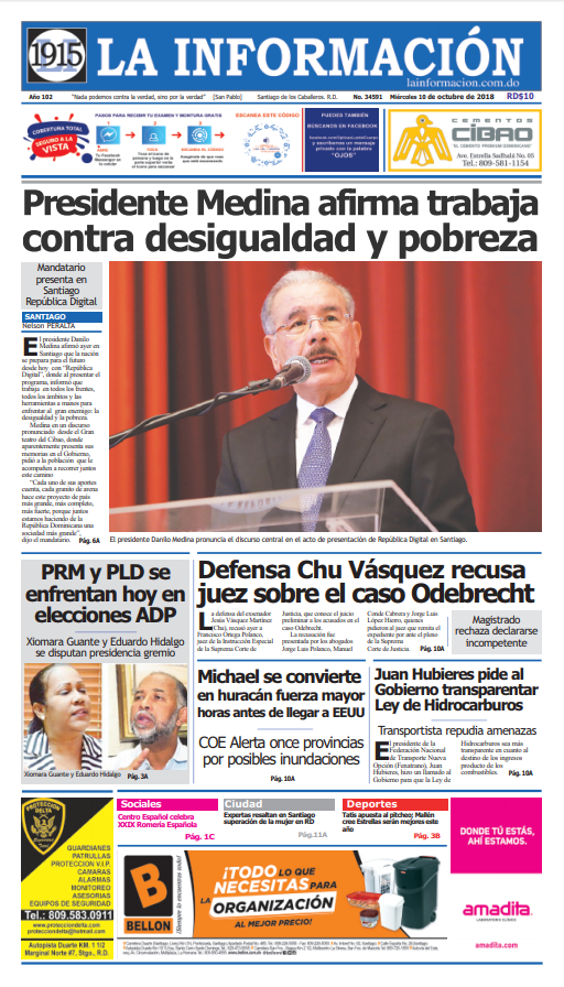 Portada Periódico La Información, Miércoles 10 de Octubre 2018