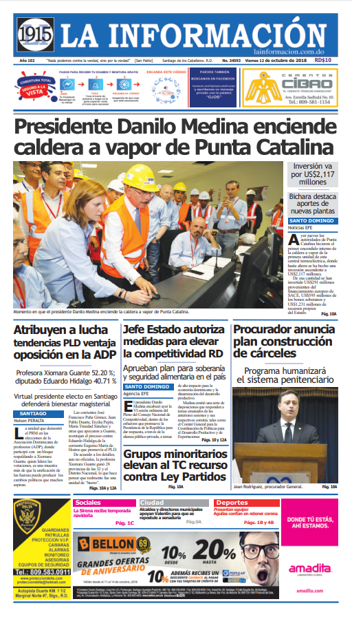 Portada Periódico La Información, Viernes 12 de Octubre 2018