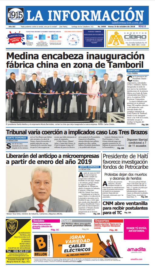 Portada Periódico La Información, Viernes 19 de Octubre 2018