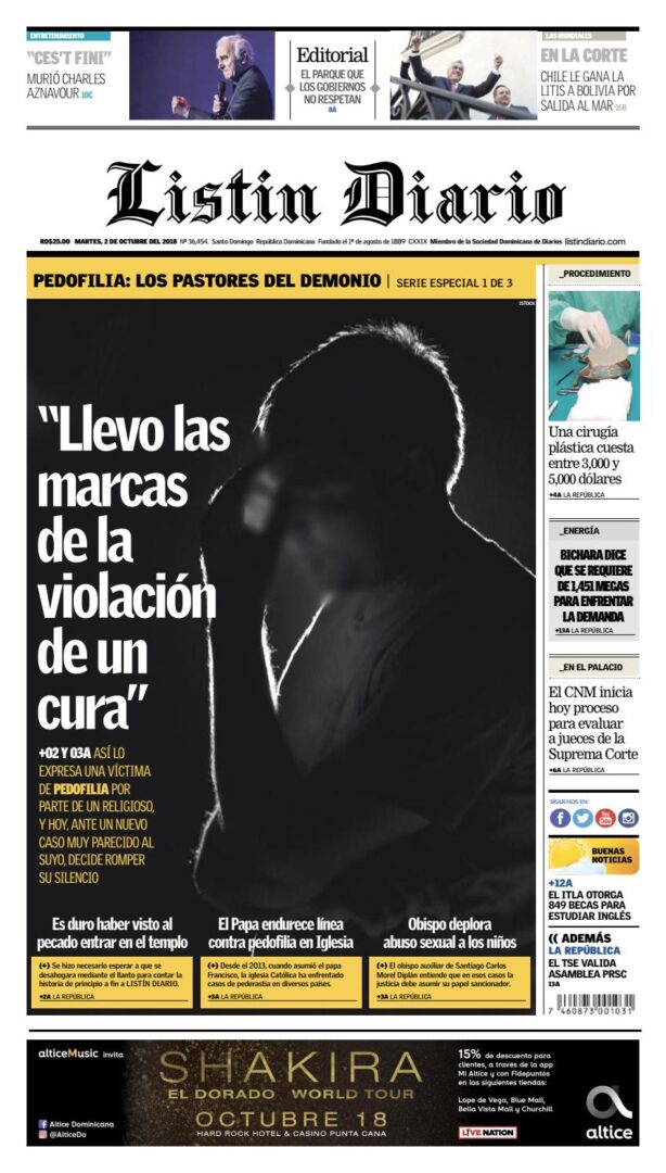 Portada Periódico Listín Diario, Martes 02 de Octubre 2018
