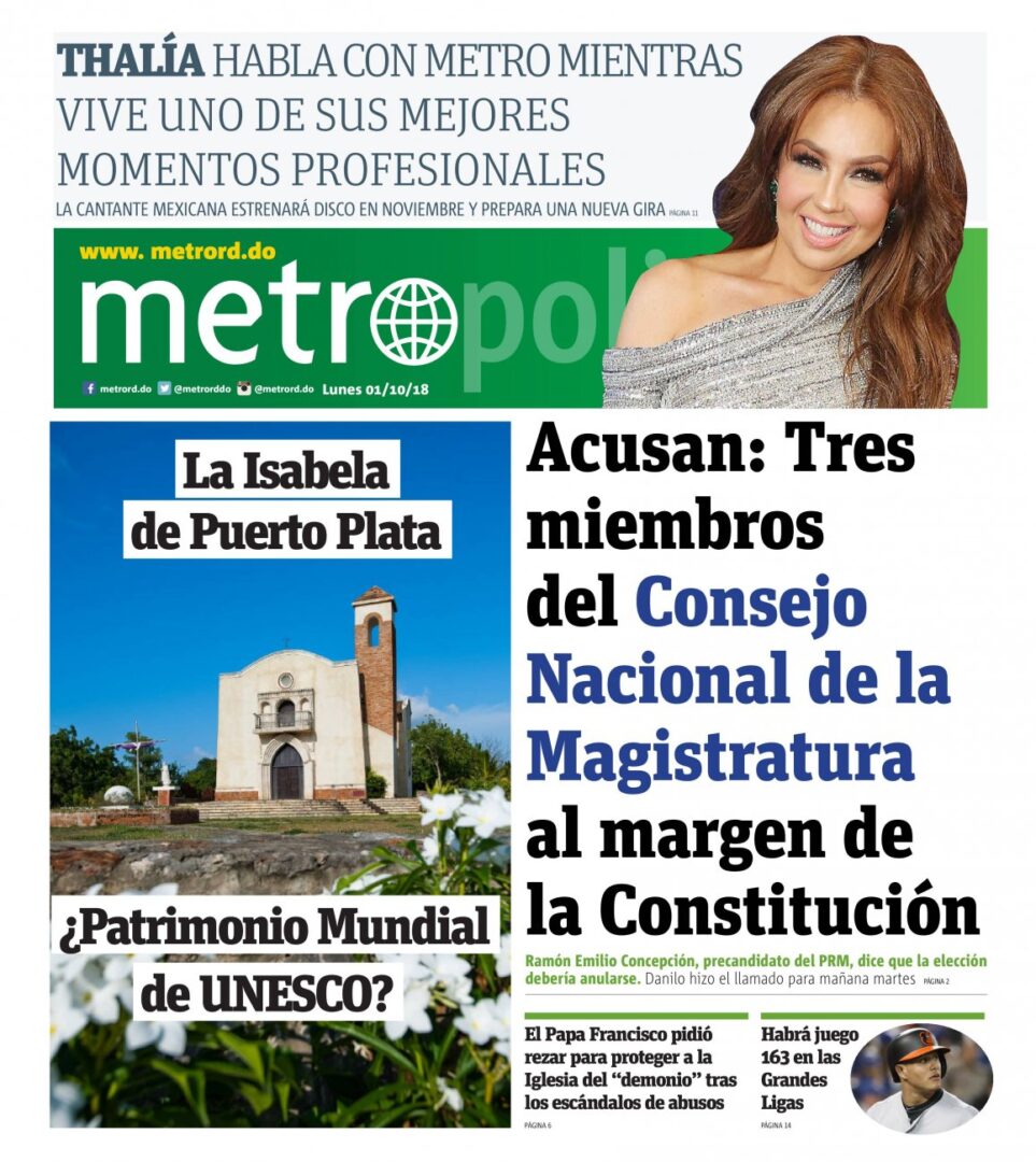 Portada Periódico Metro, Lunes 01 de Octubre 2018