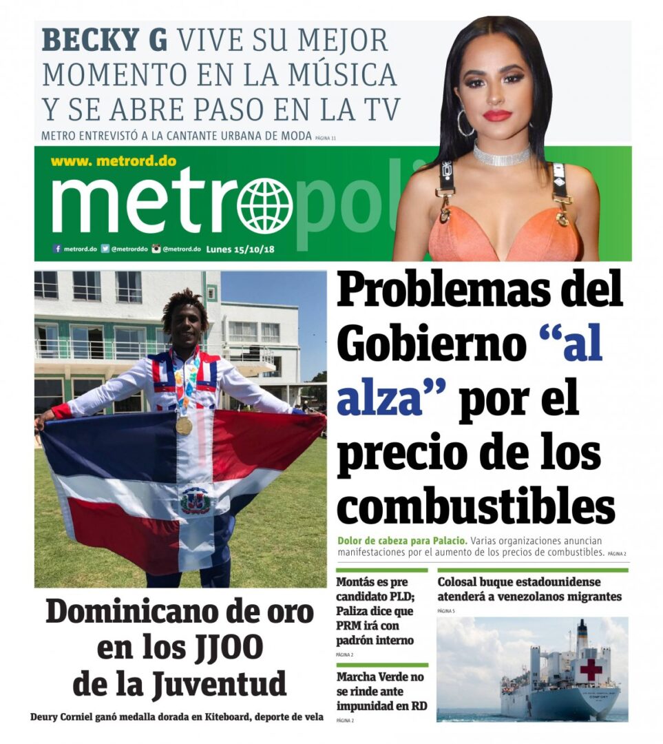 Portada Periódico Metro, Lunes 15 de Octubre 2018