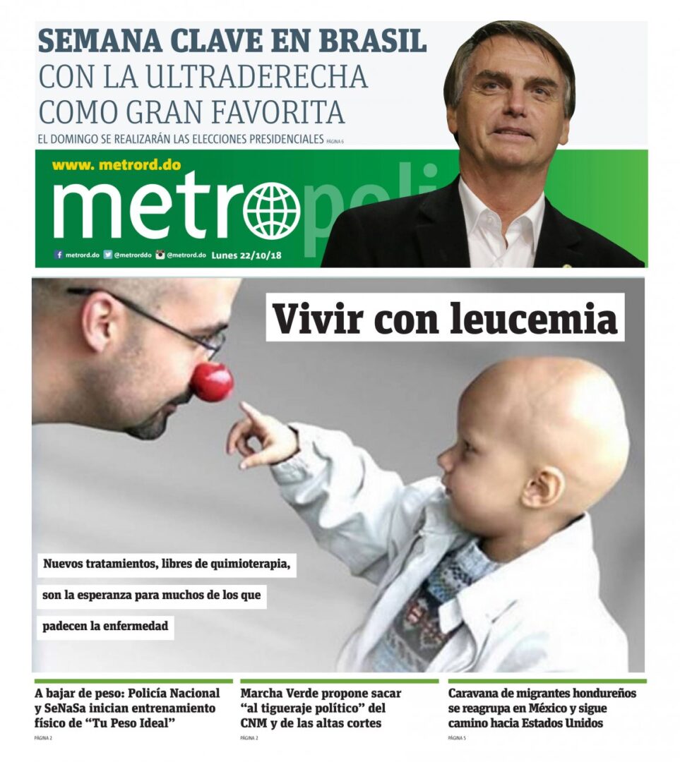 Portada Periódico Metro, Lunes 22 de Octubre 2018