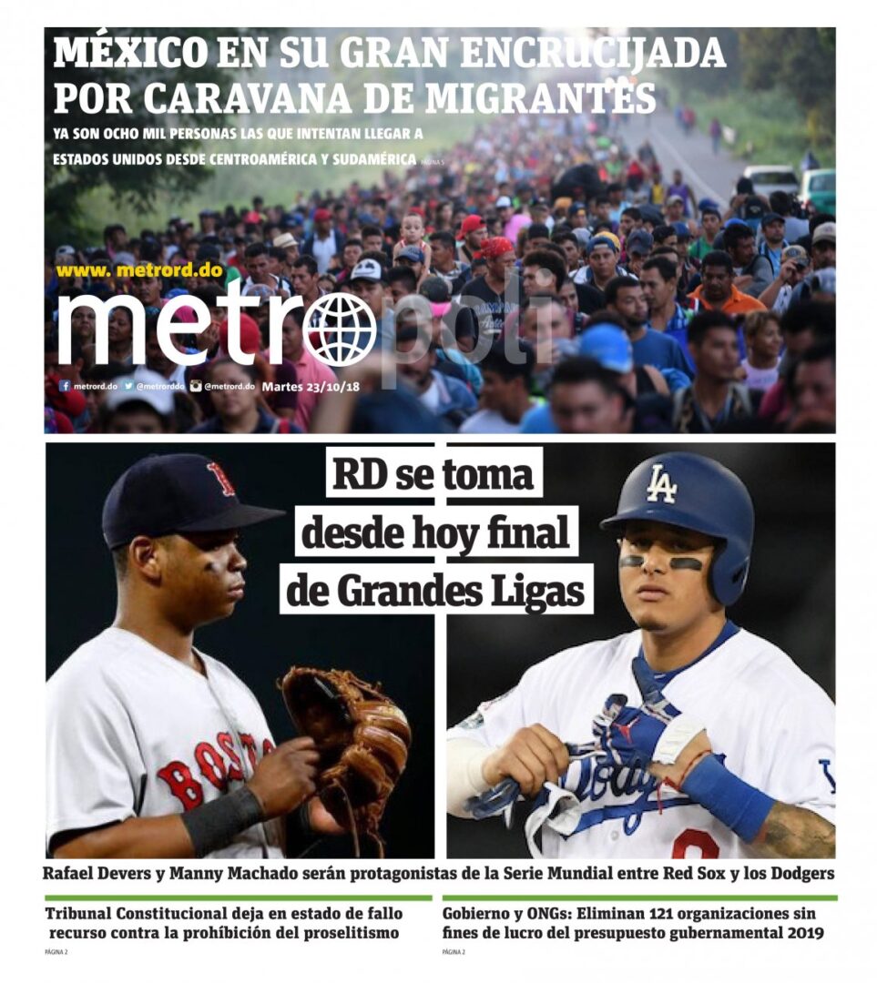 Portada Periódico Metro, Martes 23 de Octubre 2018