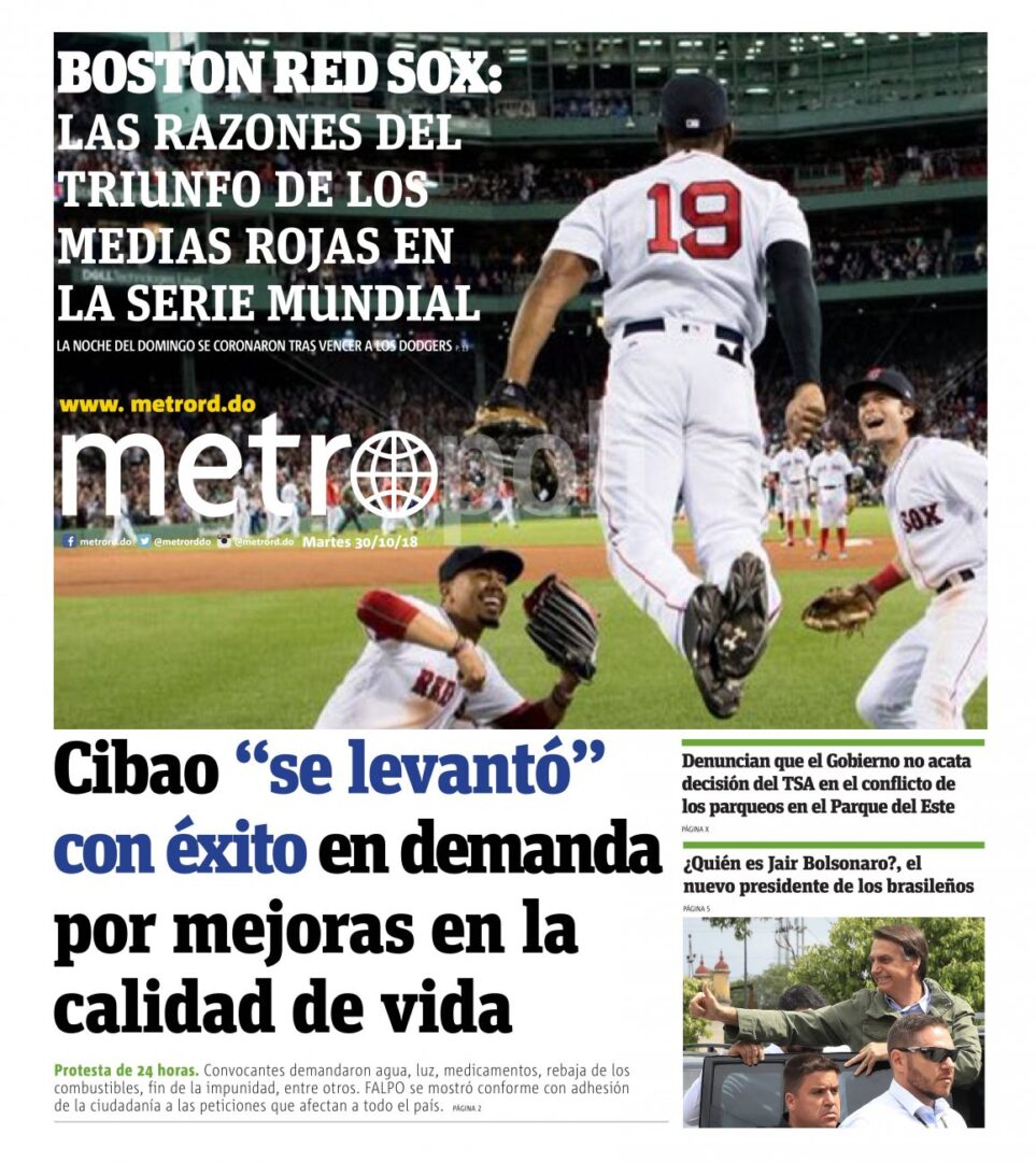 Portada Periódico Metro, Martes 30 de Octubre 2018