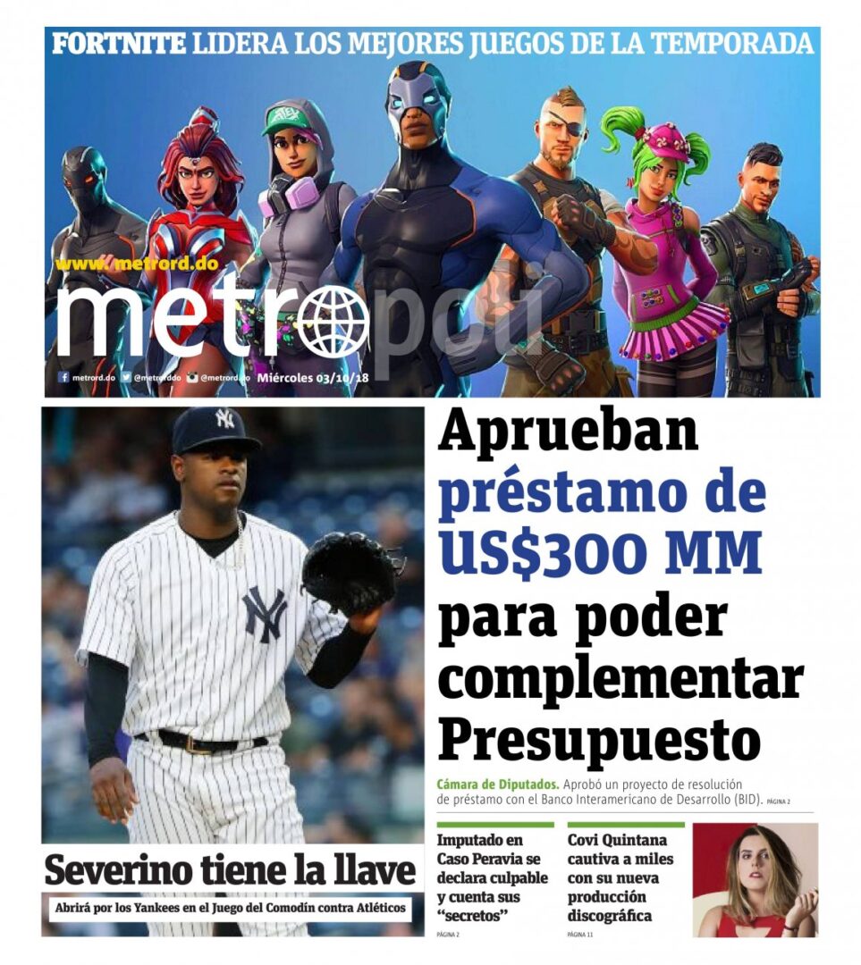 Portada Periódico Metro, Miércoles 03 de Octubre 2018