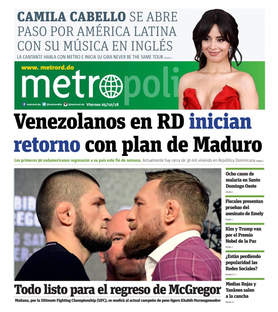 Portada Periódico Metro, Viernes 05 de Octubre 2018