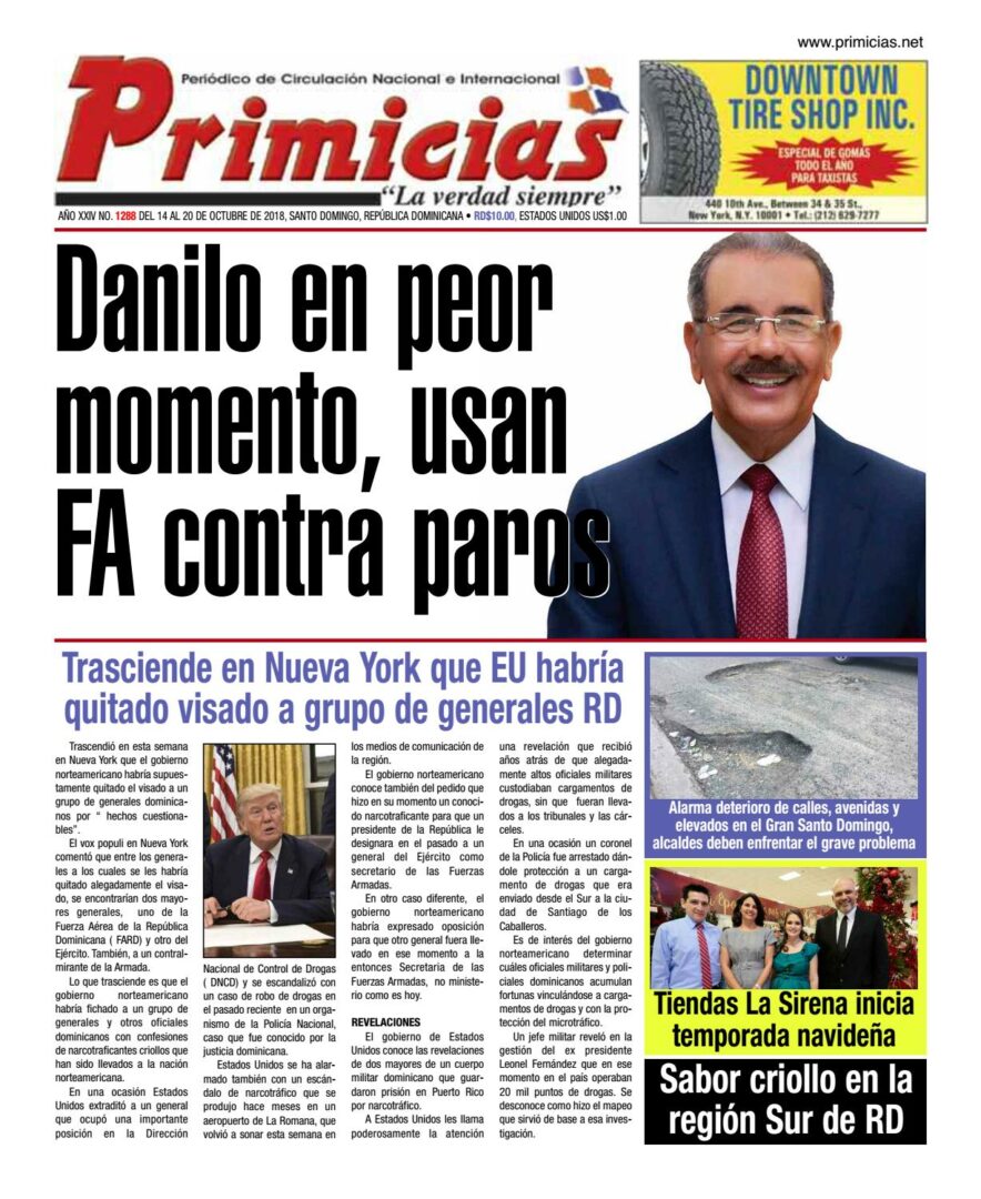 Portada Periódico Primicias, Lunes 15 de Octubre 2018
