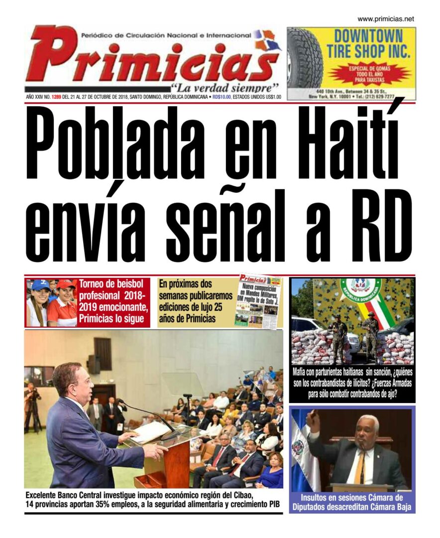 Portada Periódico Primicias, Lunes 22 de Octubre 2018