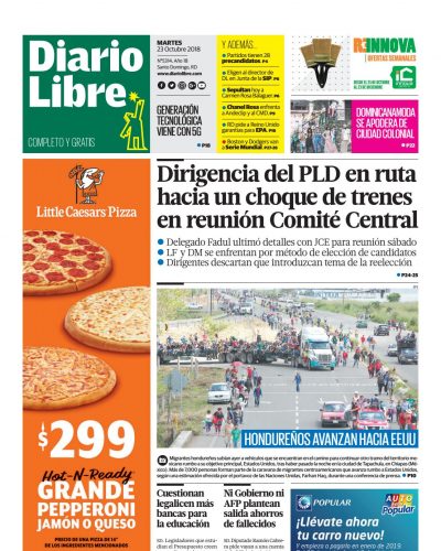Portada Periódico Diario Libre, Martes 23 de Octubre 2018