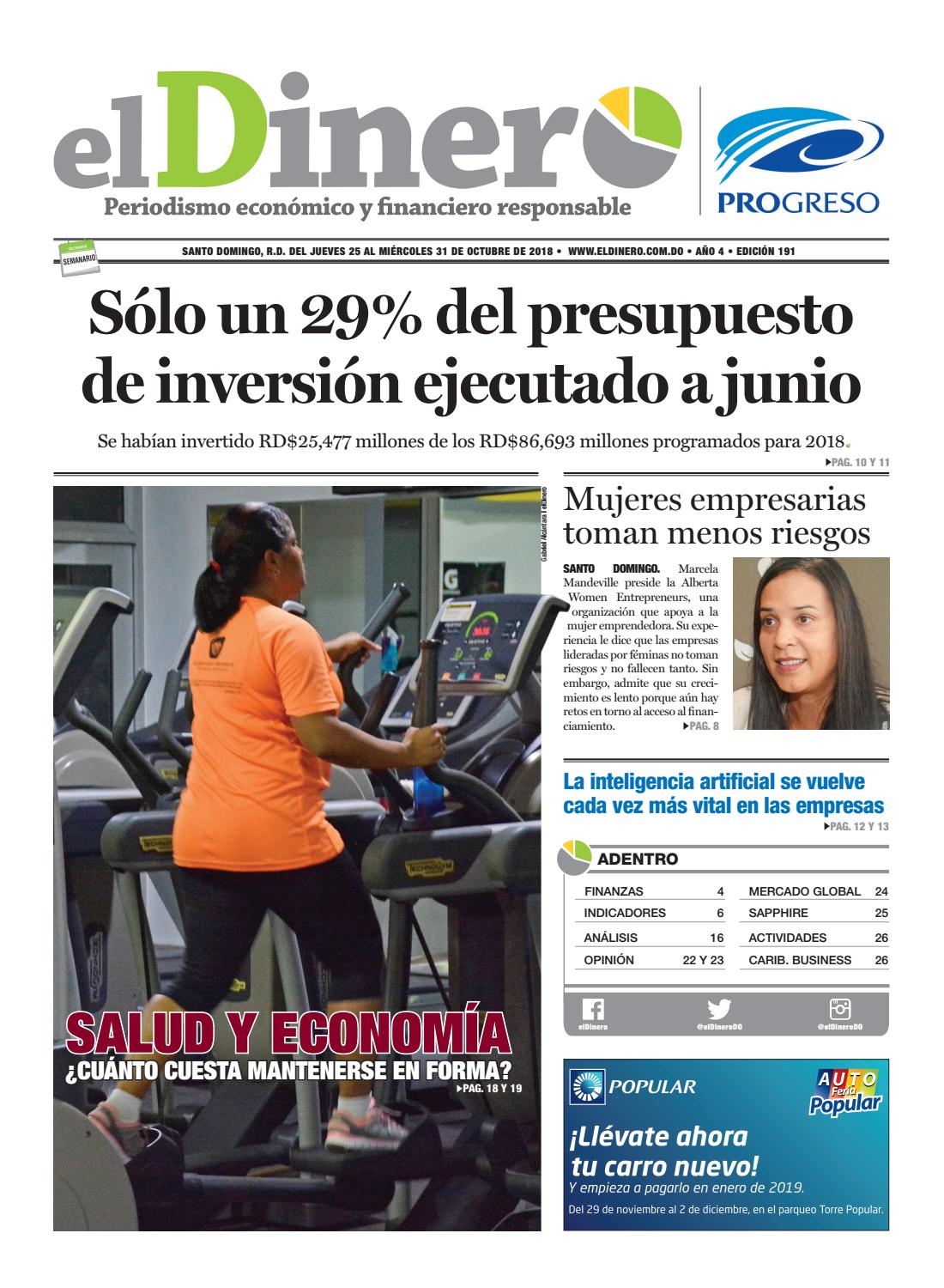 Portada Periódico El Dinero, Jueves 25 de Octubre 2018
