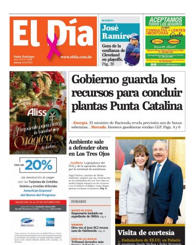 Portada Periódico El Día, Jueves 04 de Octubre 2018