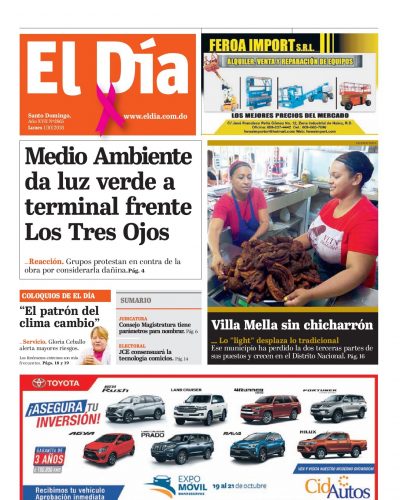 Portada Periódico El Día, Lunes 01 de Octubre 2018