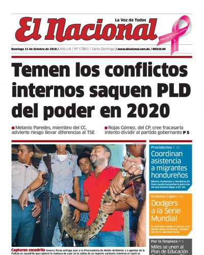 Portada Periódico El Nacional, Domingo 21 de Octubre 2018