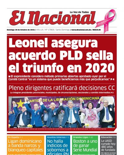 Portada Periódico El Nacional, Domingo 28 de Octubre 2018