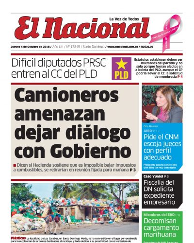 Portada Periódico El Nacional, Jueves 04 de Octubre 2018