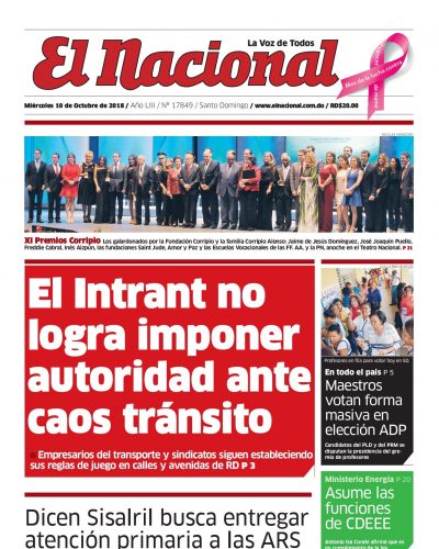 Portada Periódico El Nacional, Jueves 12 de Octubre 2018