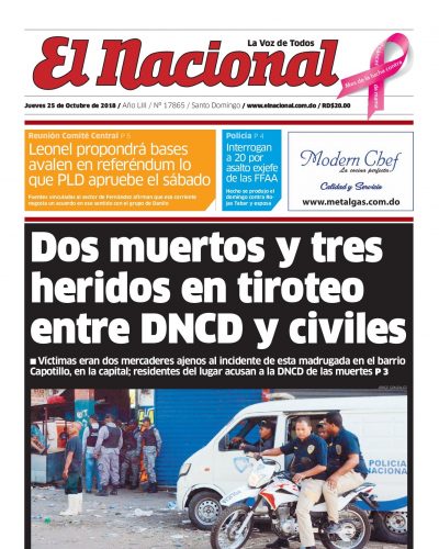 Portada Periódico El Nacional, Jueves 25 de de Octubre 2018