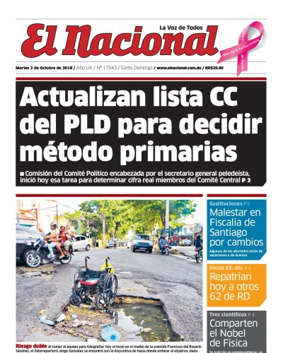 Portada Periódico El Nacional, Martes 02 de Octubre 2018