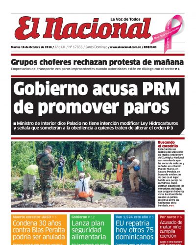 Portada Periódico El Nacional, Martes 16 de Octubre 2018