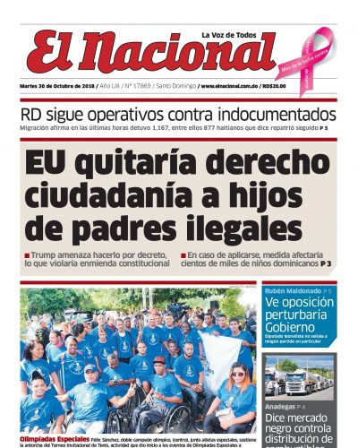 Portada Periódico El Nacional, Martes 30 de Octubre 2018