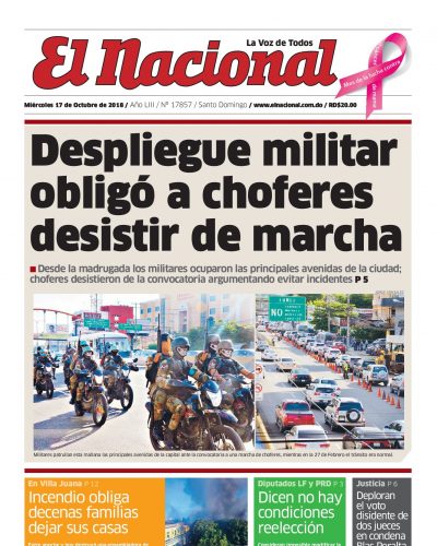 Portada Periódico El Nacional, Miércoles 17 de Octubre 2018