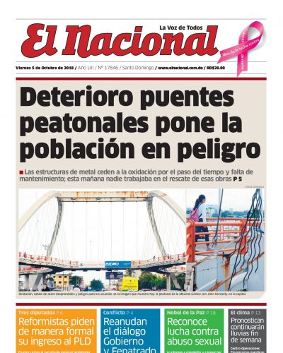 Portada Periódico El Nacional, Sábado 06 de Octubre 2018