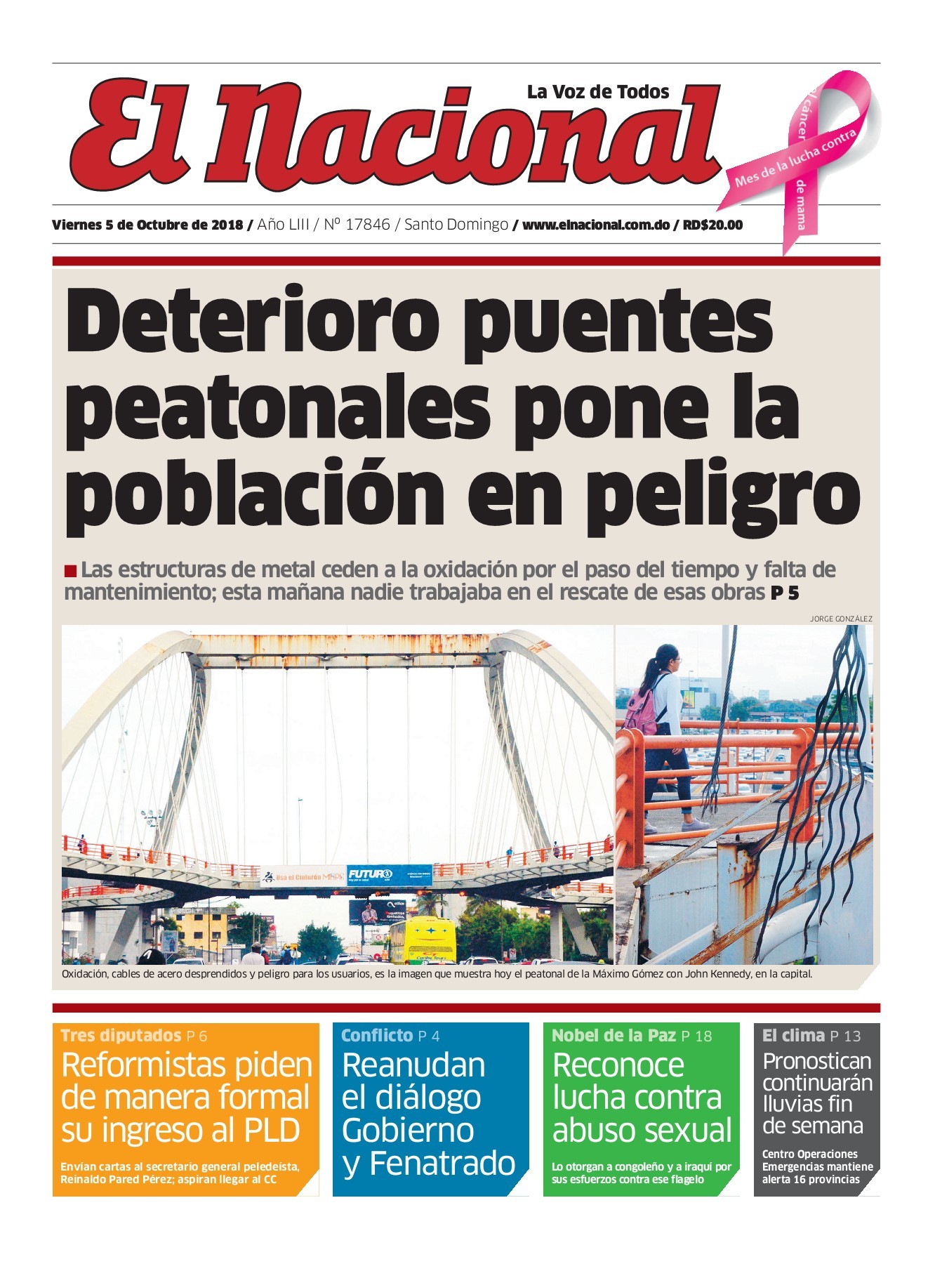 Portada Periódico El Nacional, Viernes 05 de Octubre 2018