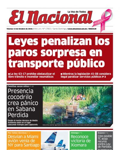 Portada Periódico El Nacional, Viernes 12 de Octubre 2018