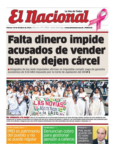 Portada Periódico El Nacional, Viernes 19 de Octubre 2018