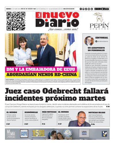 Portada Periódico El Nuevo Diario, Jueves 04 de Octubre 2018